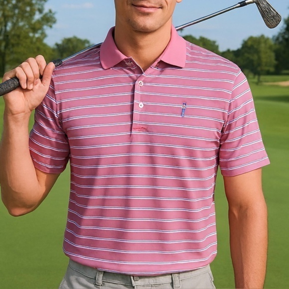 Peter Millar Sumer Comfort Crown Sport Pink/Blue/White Stripe Golf Polo LG